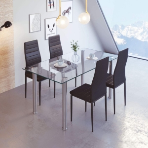 Sieanna Glass Dinning Table & 4 Chairs -Sieanna Black