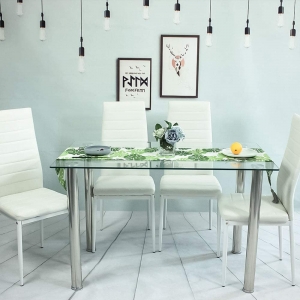 Sieanna Glass Dinning Table & 4 Chairs -Sieanna White