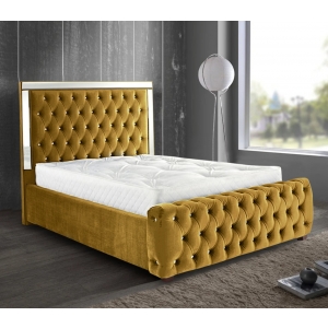 Elegance Mirrored Plush Velvet Bed-Mirrored-Bed-Plush-Velvet-Mustard