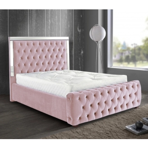 Elegance Mirrored Plush Velvet Bed-Mirrored-Bed-Plush-Velvet-Pink