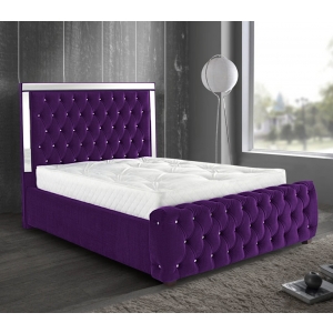 Elegance Mirrored Plush Velvet Bed-Mirrored-Bed-Plush-Velvet-Purple