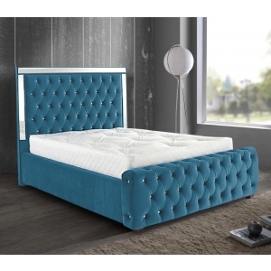 Elegance Mirrored Plush Velvet Bed-Mirrored-Bed-Plush-Velvet-Teal