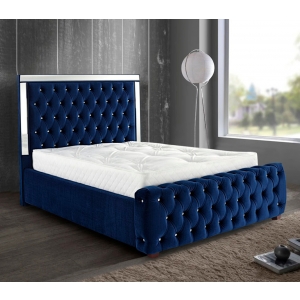 Elegance Mirrored Plush Velvet Bed-Bed-Plush-Velvet-Marine-Blue